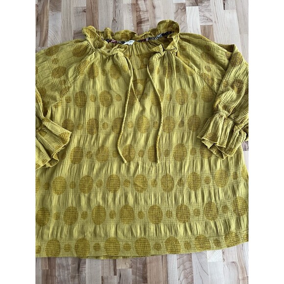 UMGEE Tops - Umgee Women's 3/4 Sleeve Tunic Top Ruffle Textured Cotton Mustard Boho L